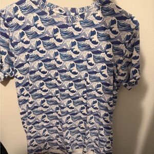 Blue and White Wave Pattern T-Shirt